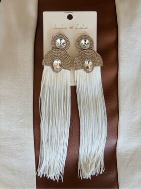 White Fringe Crystal Drop Earrings